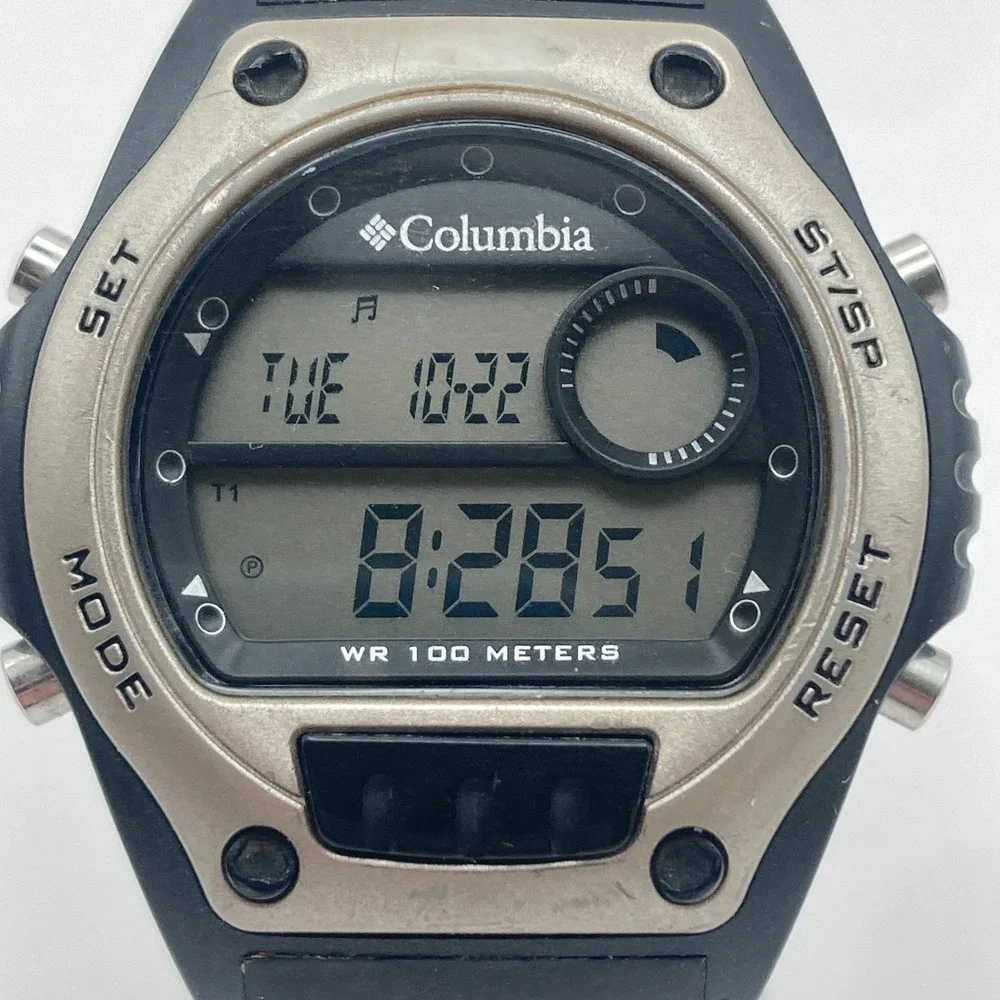 Columbia Men's Digital Watch 45mm Black Date Backlight Alarm Chrono New Battery